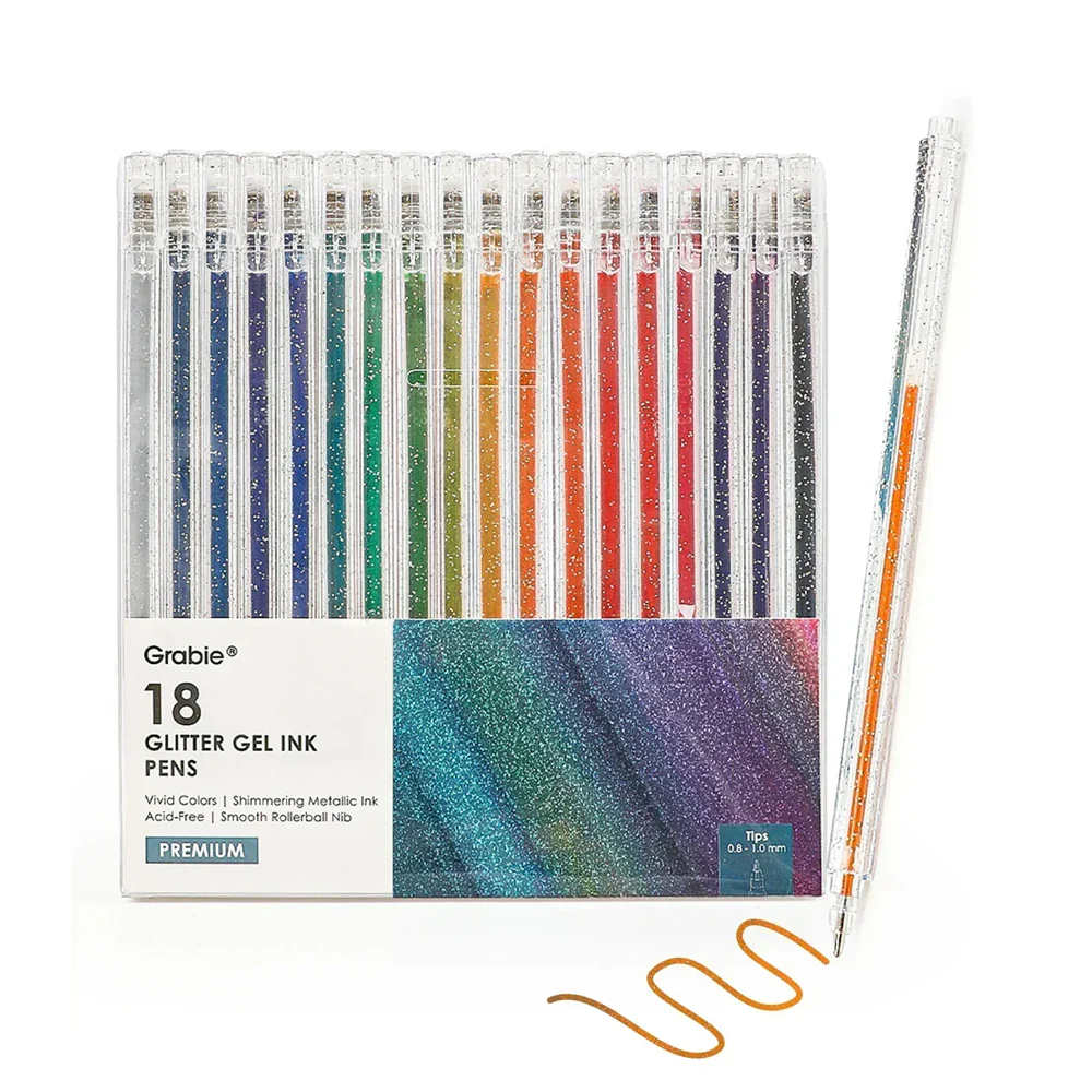 Capped Iridescent Glitter Gel Ink Pen Set of 18