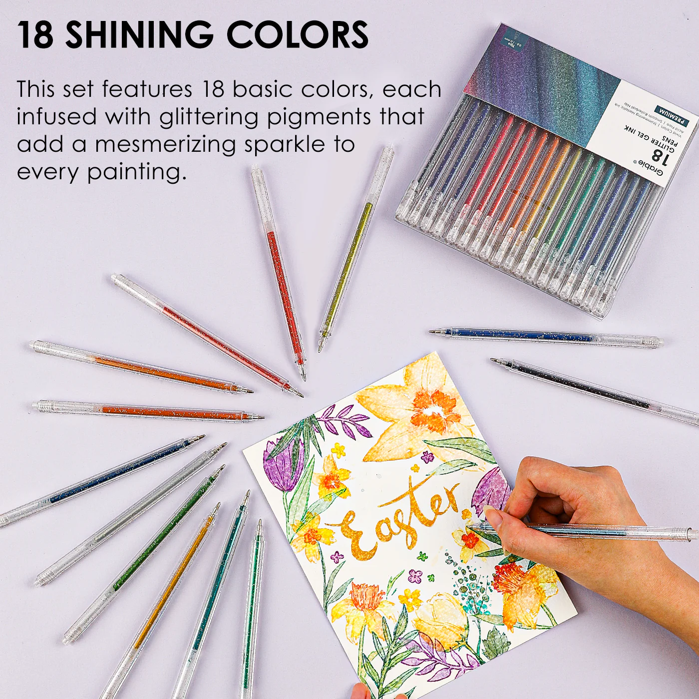 Capped Iridescent Glitter Gel Ink Pen Set of 18 - Image 4