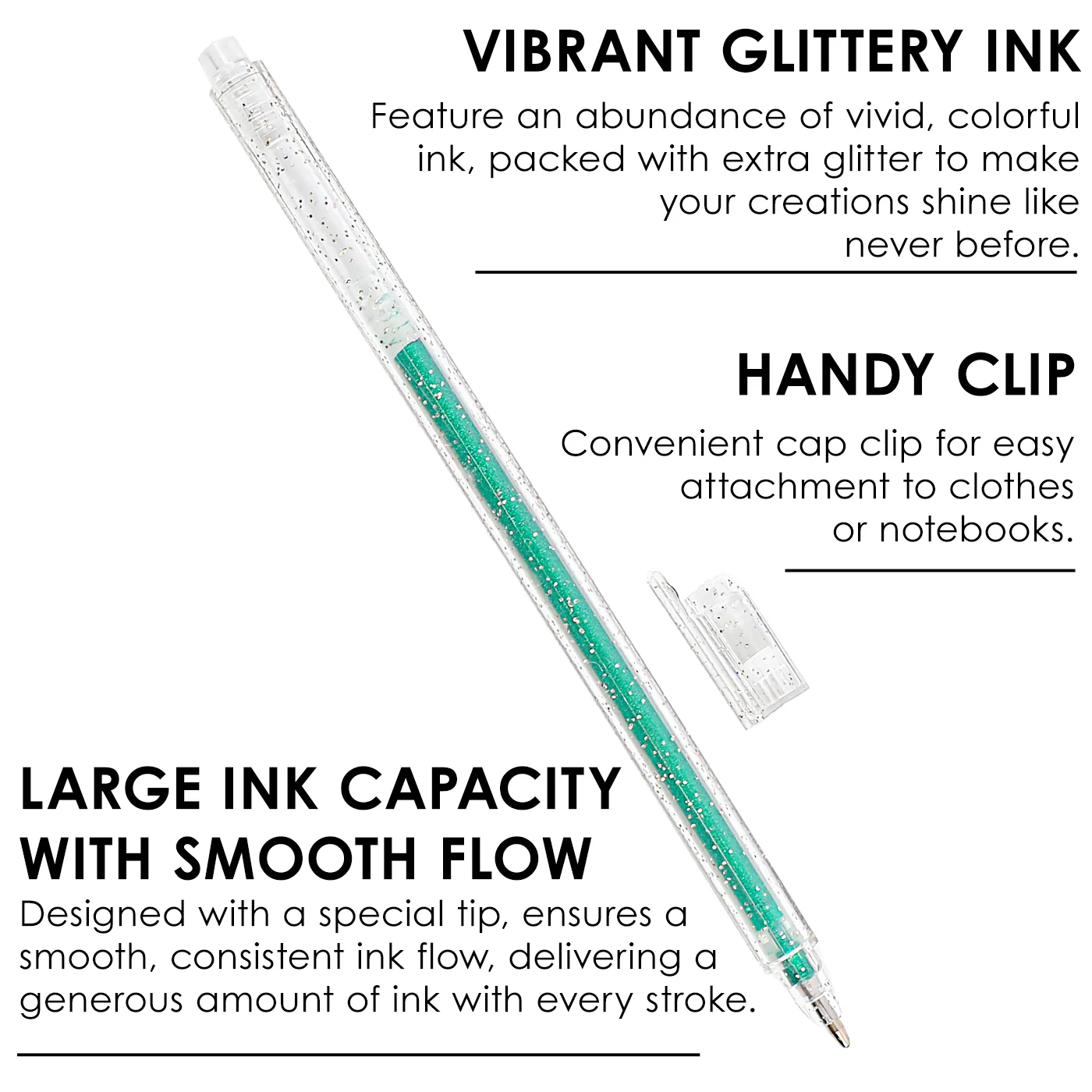 Capped Iridescent Glitter Gel Ink Pen Set of 18 - Image 7