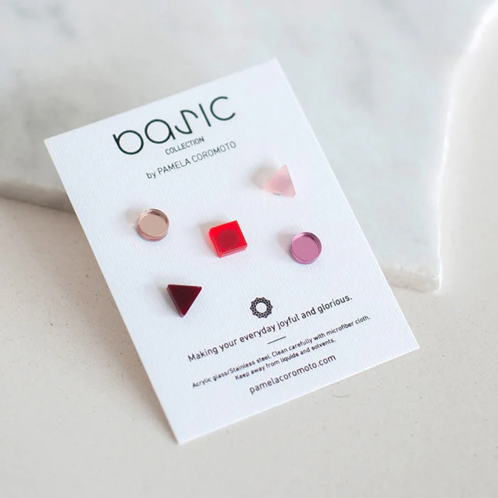 Basic Mini Tropical Magenta Palette Stud Earrings Set - Image 2