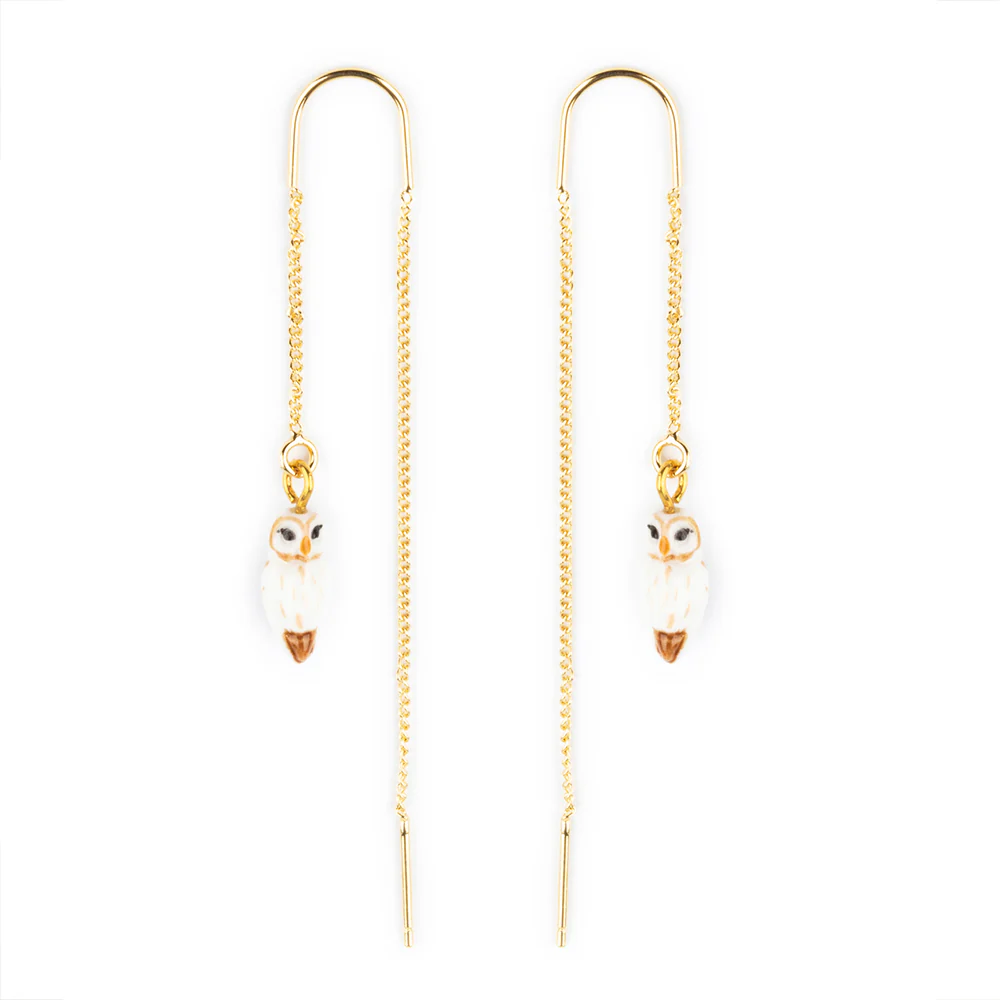 White Owls Long Tassel Earrings