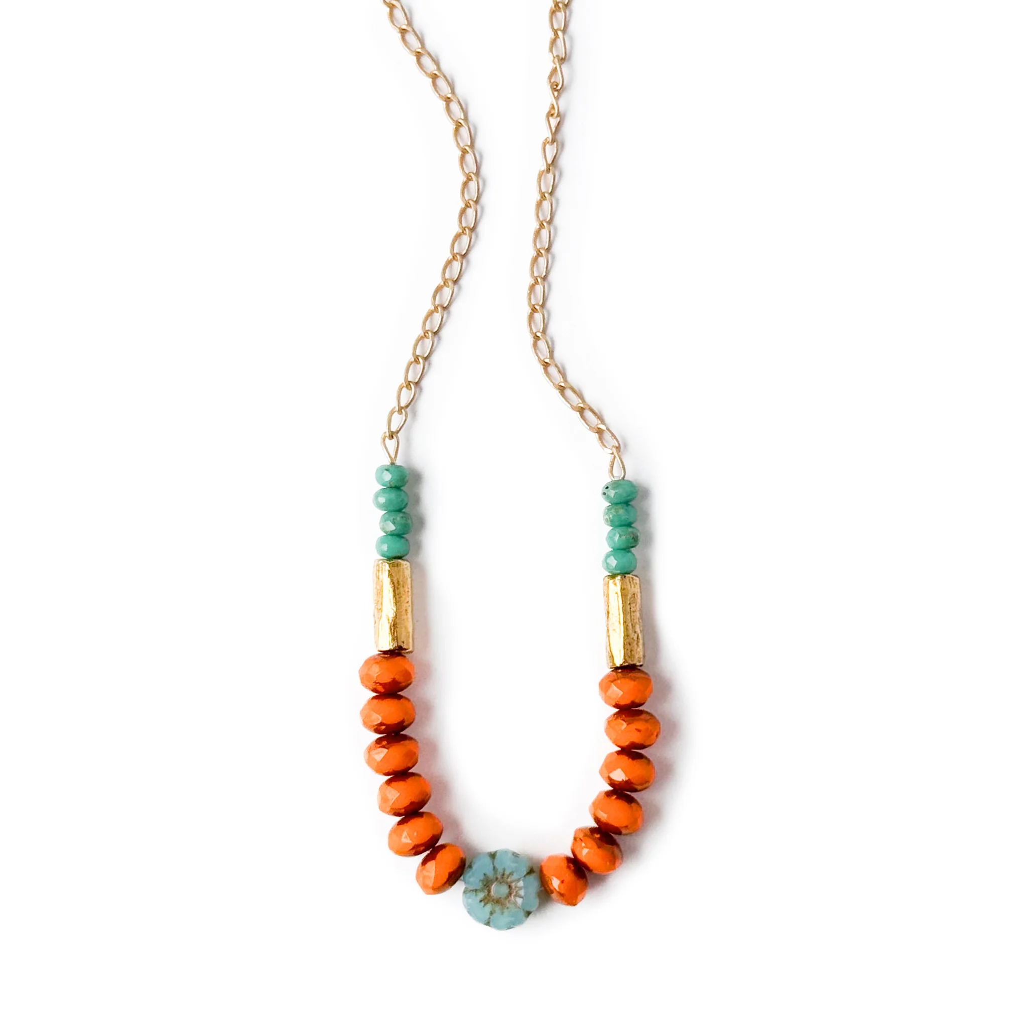 Blue Flower and Coral Beads Necklace