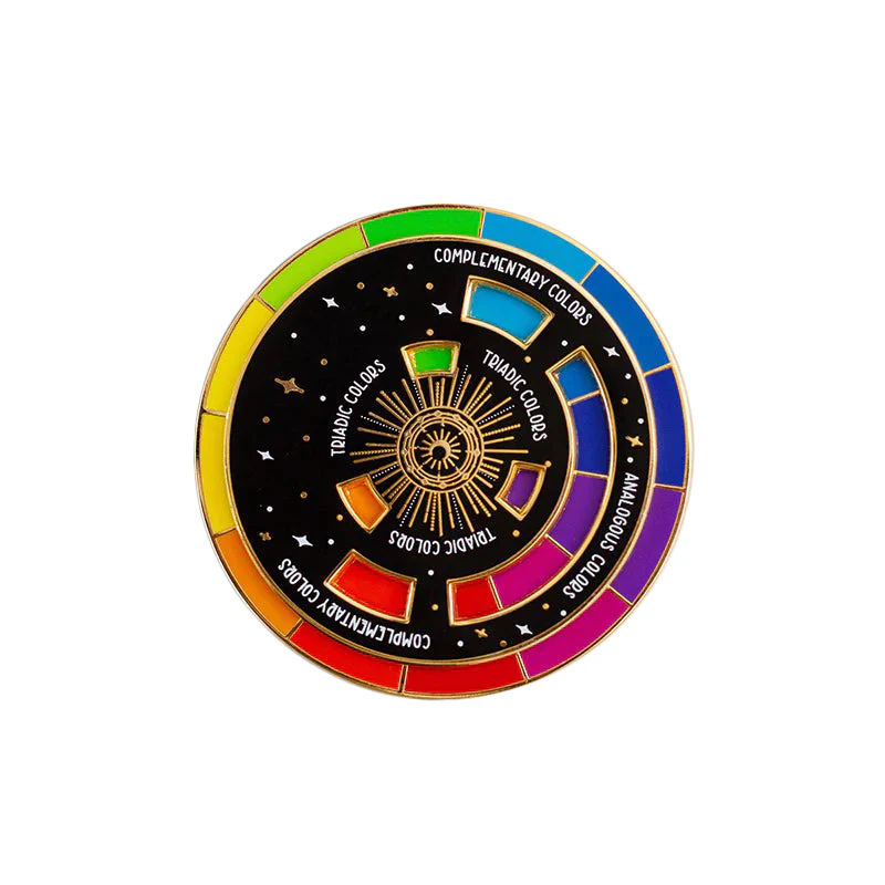 Color Wheel Interactive Spinner Black + Gold Enamel Pin