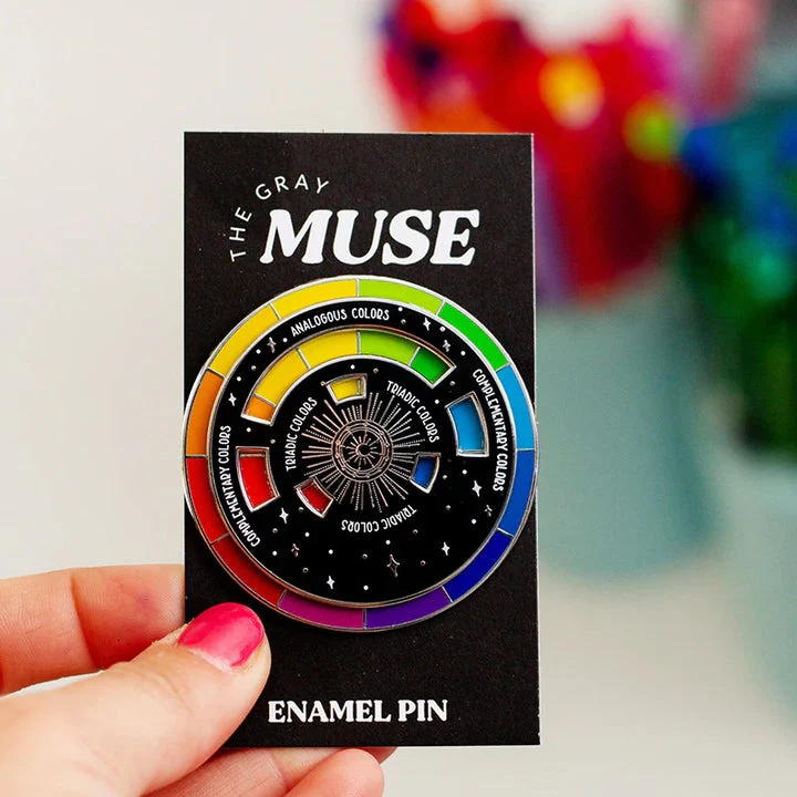 Color Wheel Interactive Spinner Black + Gold Enamel Pin - Image 2