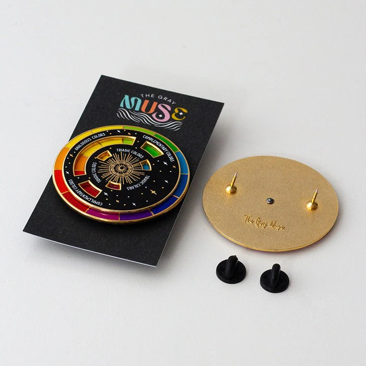 Color Wheel Interactive Spinner Black + Gold Enamel Pin - Image 3