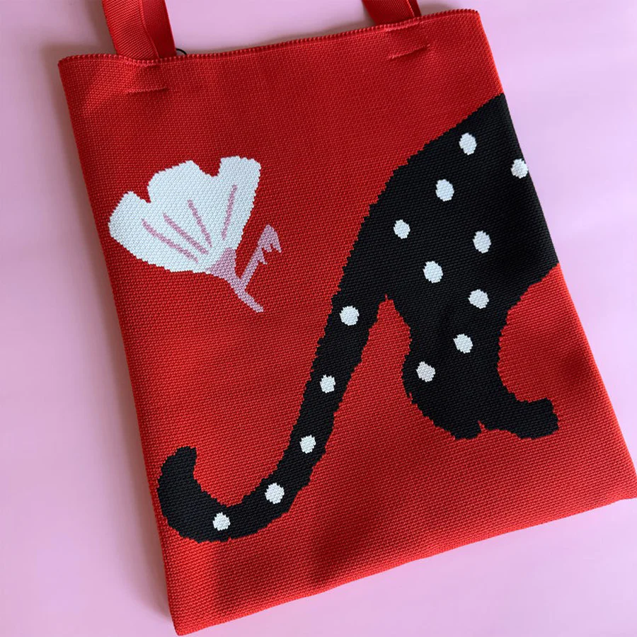 Polka Cat Knit Tote - Image 3