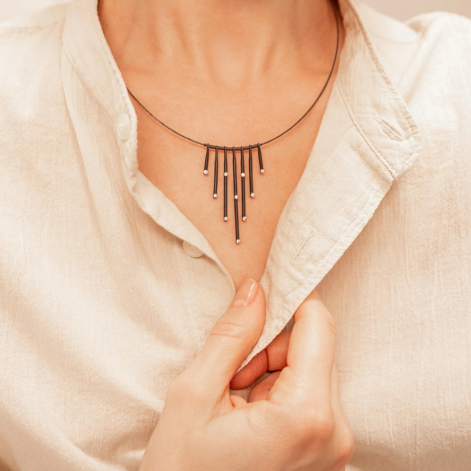 Seven Lines Diamond Drop Necklace - Image 7