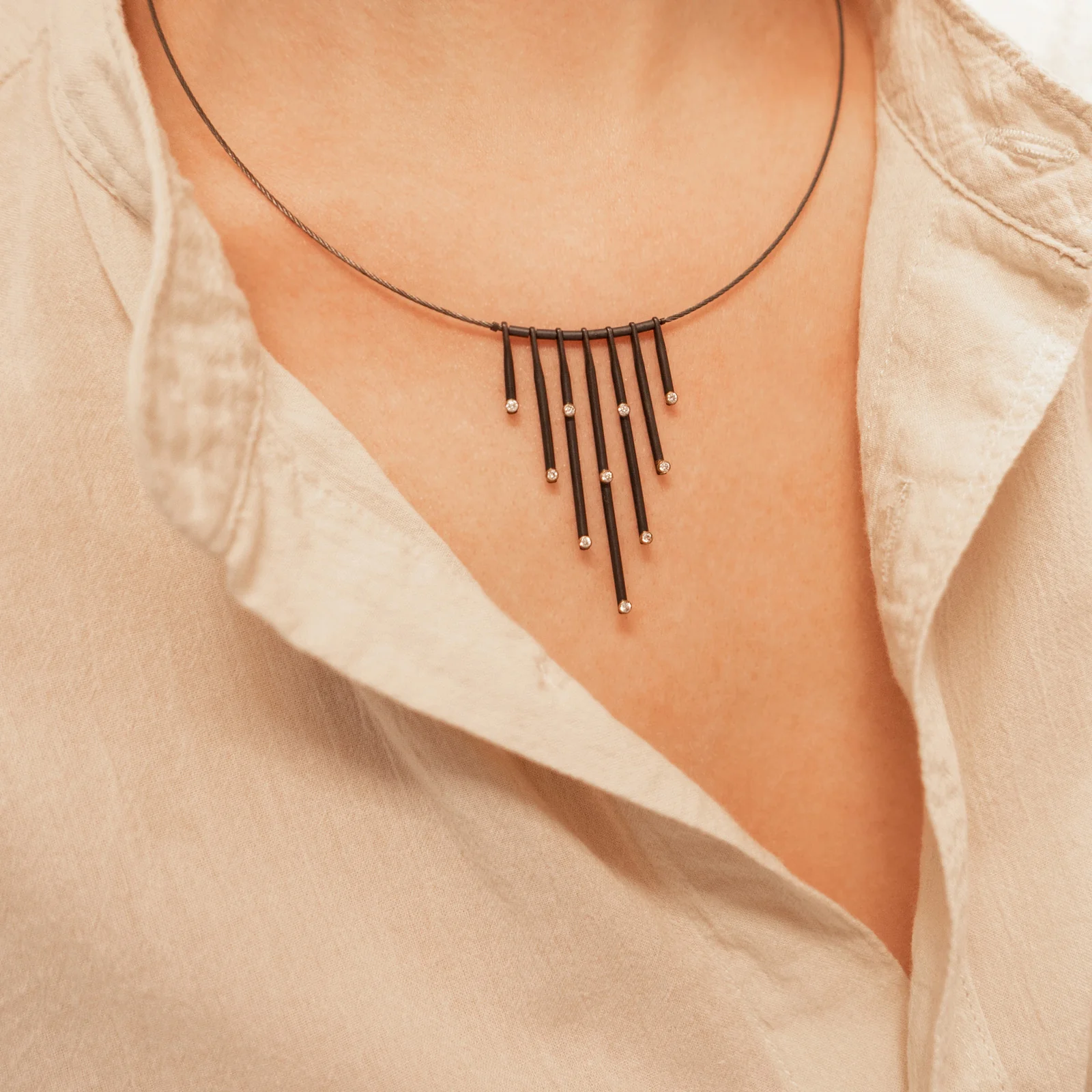 Seven Lines Diamond Drop Necklace - Image 8