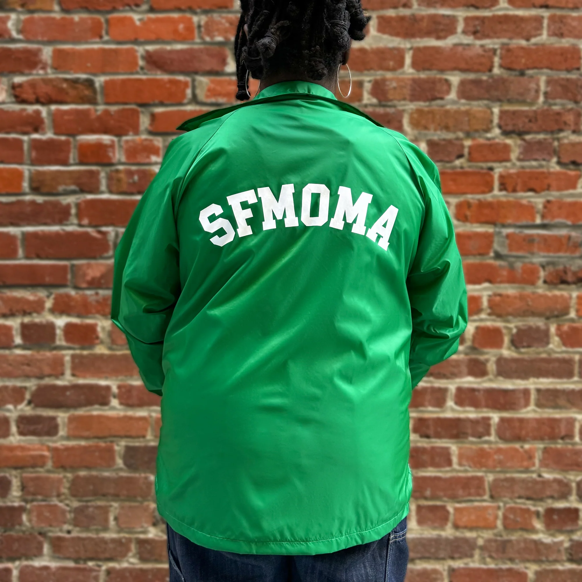 SFMOMA Collegiate Logo Coach Jacket: Green - Image 4