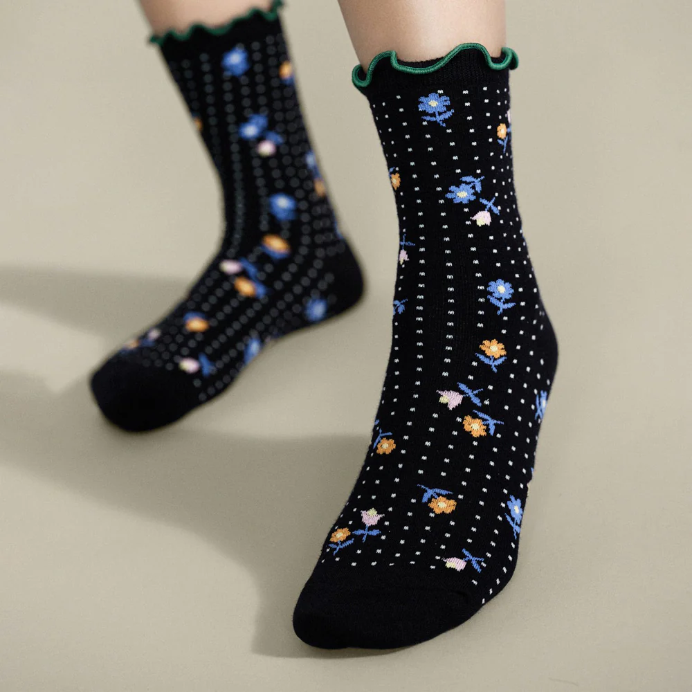 Dottie Floral Black Crew Socks - Image 2