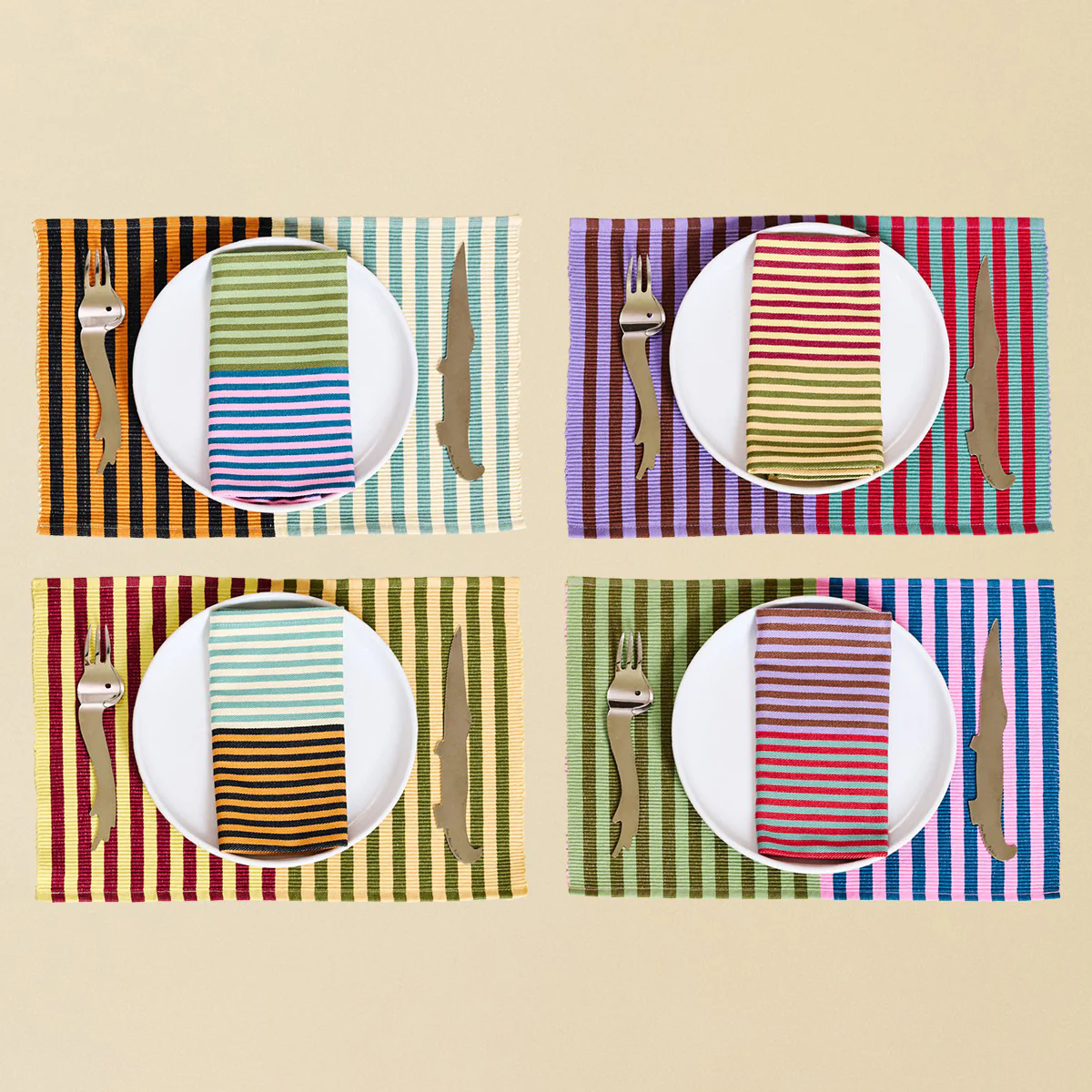 Spice Dual Striped Placemats Mixed Set of 4 - Image 2